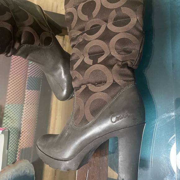 Coach 'Loryn' Monogram Brown Heeled Winter Boots